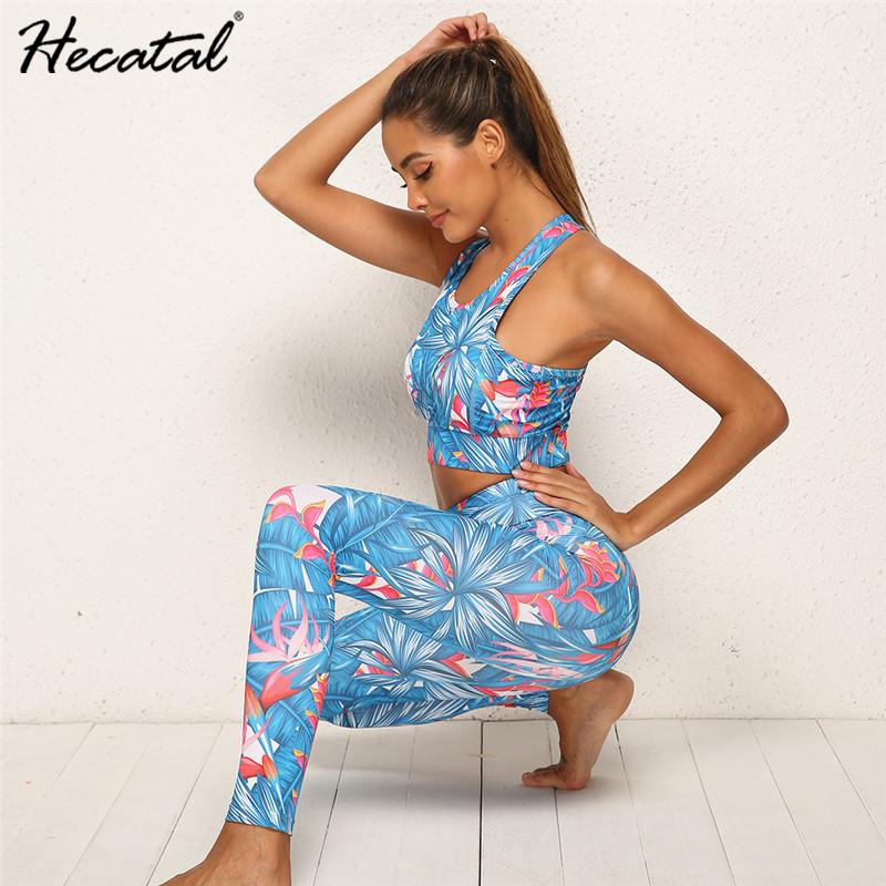 

Hecatal Fitness Gym Clothing Women Sports Set Printing Yoga Set Women Running Sports Wear For Gym Ropa Deportiva Mujer, Blue