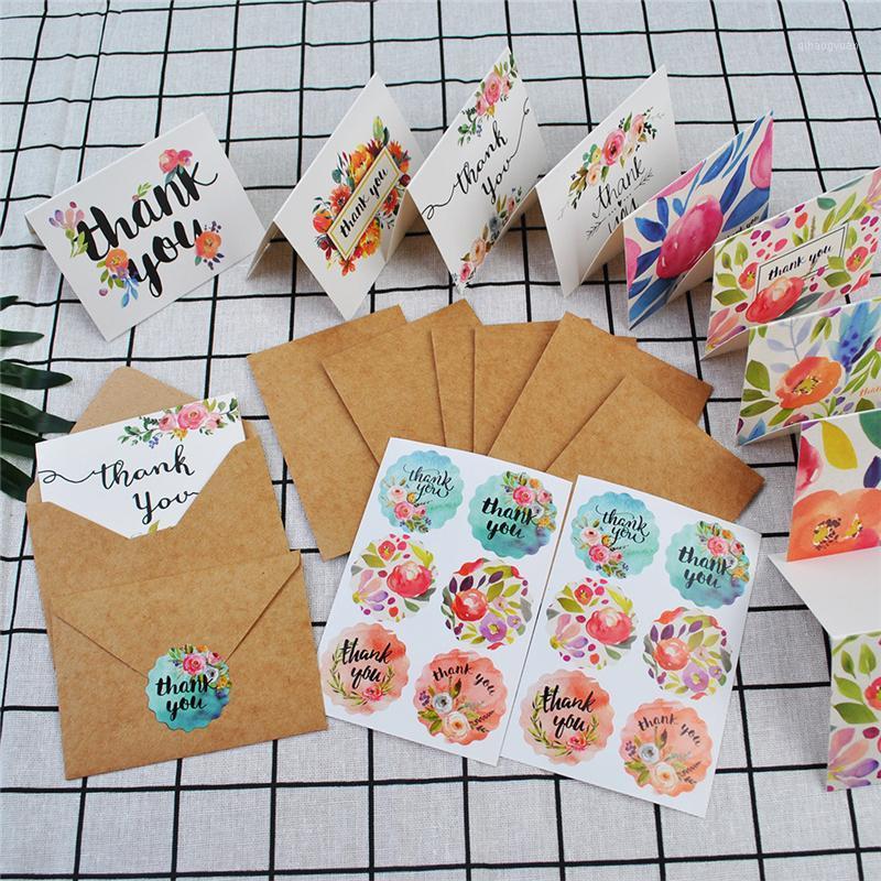 

8pcs/set 10*8cm THANK YOU Folding Greeting Card With Envelopes Garland Stickers Gift Message Bouquet Holiday Wedding Decor1