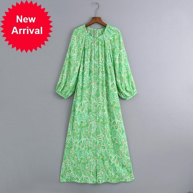 

Design 2021 of the Vintage Holiday Brand Boho Green Printed Long Sleeve Loose Female Dress Party Clothes SADX, Blue
