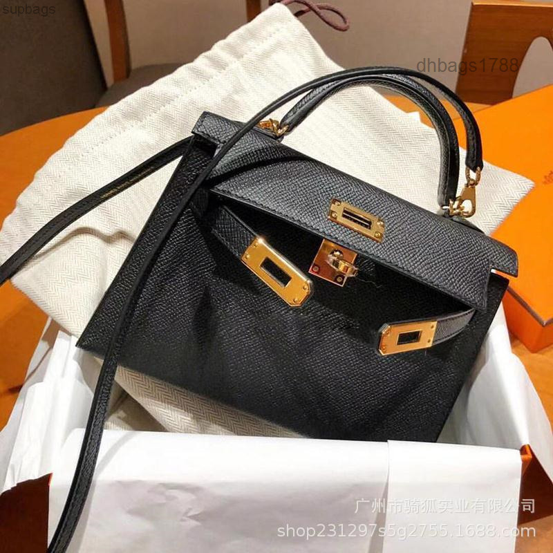 

Zhiying soft leather litchi Mini kellies versatile handbag Women's Bags Single Shoulder Messenger Bag B-001, Brown - cow hide - 22cm