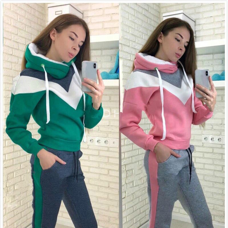 

Two Piece Set Autumn Winter Tracksuit Women Hooded fleece Long Sleeve Sweatshirt Top and Pants Leisure Sports Suit Casual Outfit1, Green
