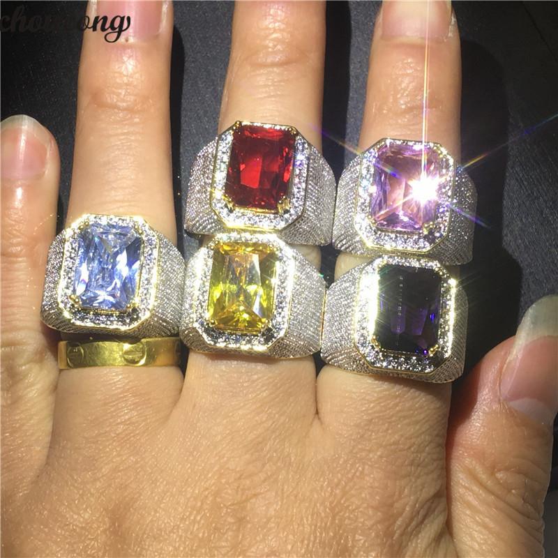 

choucong 5 colors Male Big Hiphop Ring 925 Silver Gold Filled Zircon cz Party Anniversary Band Rings For Men Rock Jewelry
