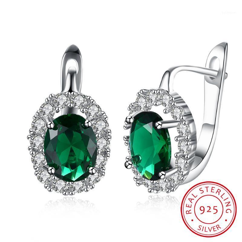 

LEKANI New Trendy Oval Zirconia Hoop Earrings with White/Green Crystals Earrings For Women Fine Jewelry Gift1