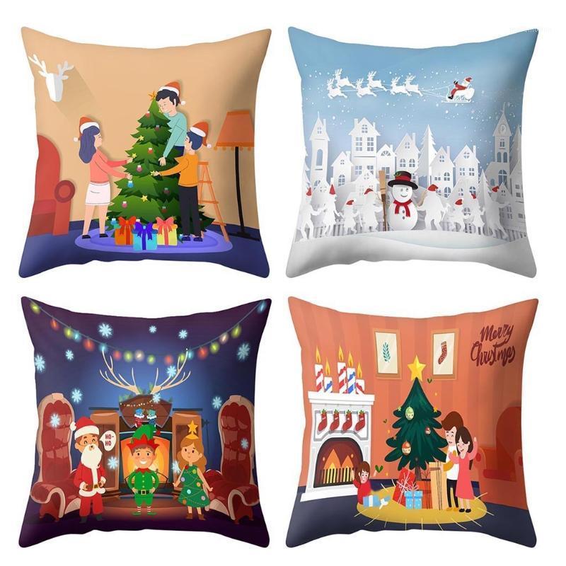 

4pcs 2021 Merry Christmas Print Pillow Case Polyester Sofa Car Cushion Cover Home Decor Santa Claus Elk Navidad New Year 9171