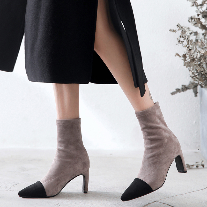 

2021 Women's High-heeled Densely Pointed to Shoes Boots 5VIP, Grey