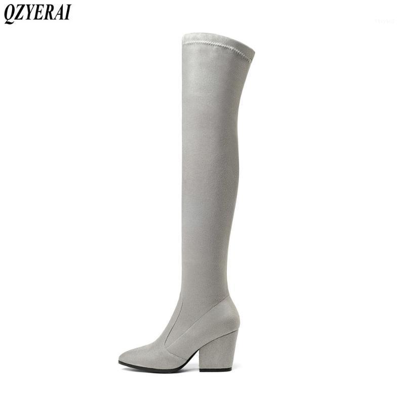 

QZYERAI Autumn 2020 lady's boots high heel comfortable boots tight stretch shoes European station size 34-431, Black