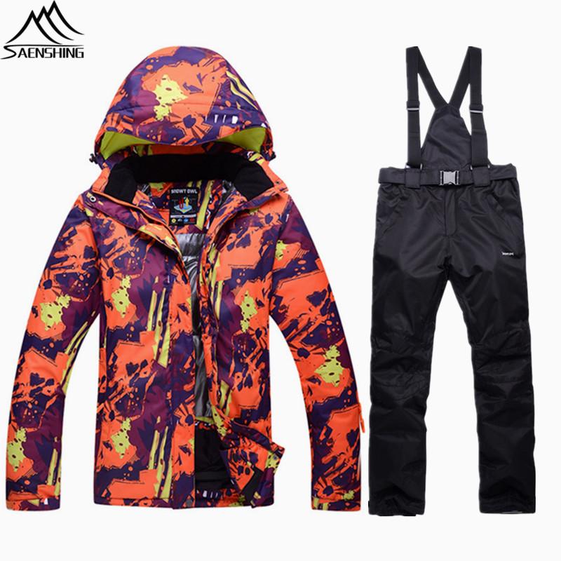 

Saenshing winter ski suit men women Waterproof 10K super warm snow jacket+snowboard pant breathable Mountain skiing suit for men, Ty047