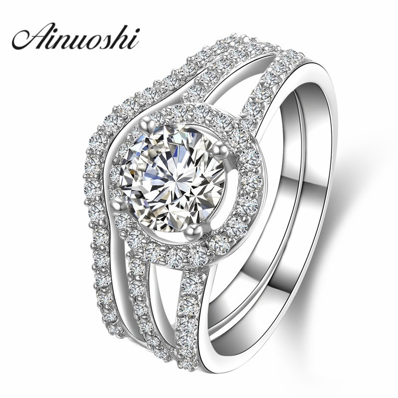 

AINUOSHI Luxury 1 Carat Women Engagement Rings Set 925 Solid Sterling Silver Halo Bague High Quality Bridal Ring Set for Party Y200106