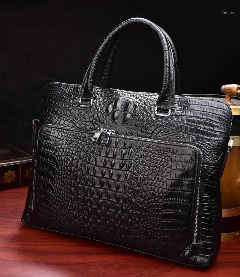 

Luufan Crocodile Pattern Men's Briefcase Genuine Leather 14 inch Laptop Bag Male Business Handbag Cowhide Office Bags For Men1, Black