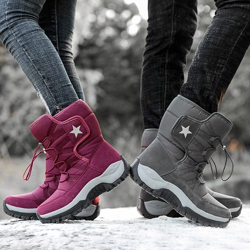 

2020 New Women Boots Winter Keep Warm Quality Mid-Calf Snow Boots Ladies Lace-up Comfortable Waterproof Booties Chaussures Femme #FB0Y