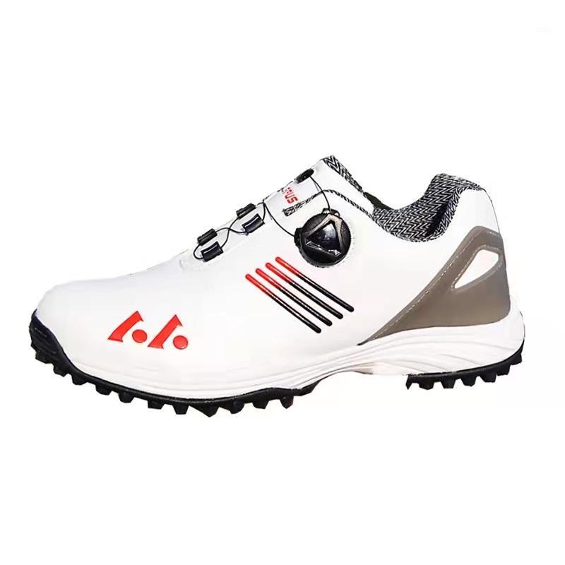 

Running Jerseys Men Professional Golf Shoes Waterproof Spikes Sneakers Black White Trainers Big Size Quick Lacing, Red 45