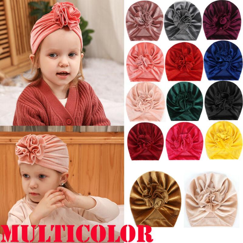 

Toddler Baby Girl Turban Flower Head Wrap Infant Beanie Hat Warm Cap Headband US, As picture