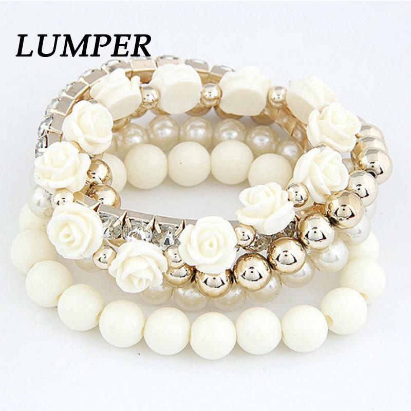 

Charm Bracelets LUMPER Bracelet Bangle Style Jewelry Fashion Leather Stone Beads Elastic Stretch 1011