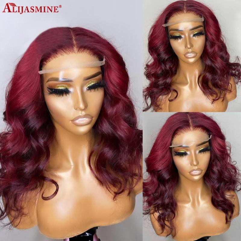 

99J Colored Human Hair Wigs For Black Women Brazilian Body Wave Human Hair Wig Red Wig T Part Lace, As pic