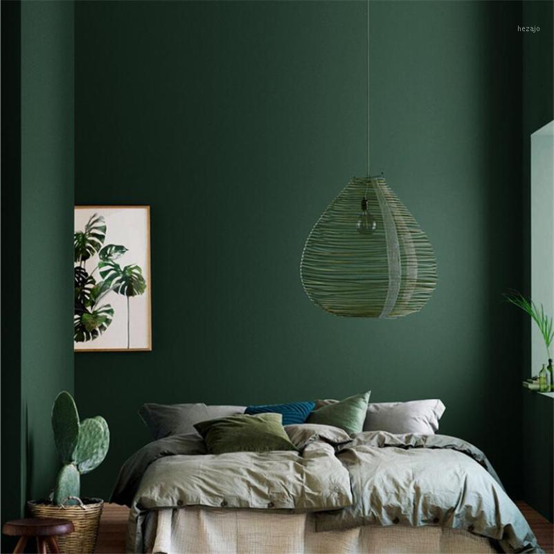 

WELLYU American retro pure color ink dark green wallpaper Nordic style bedroom living room sofa background wall paper modern1, Peacock blue 773201
