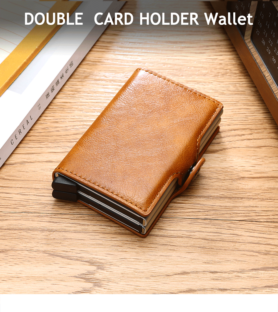 Rfid Blocking Protection Men Id Credit Card Holder Wallet Leather Metal