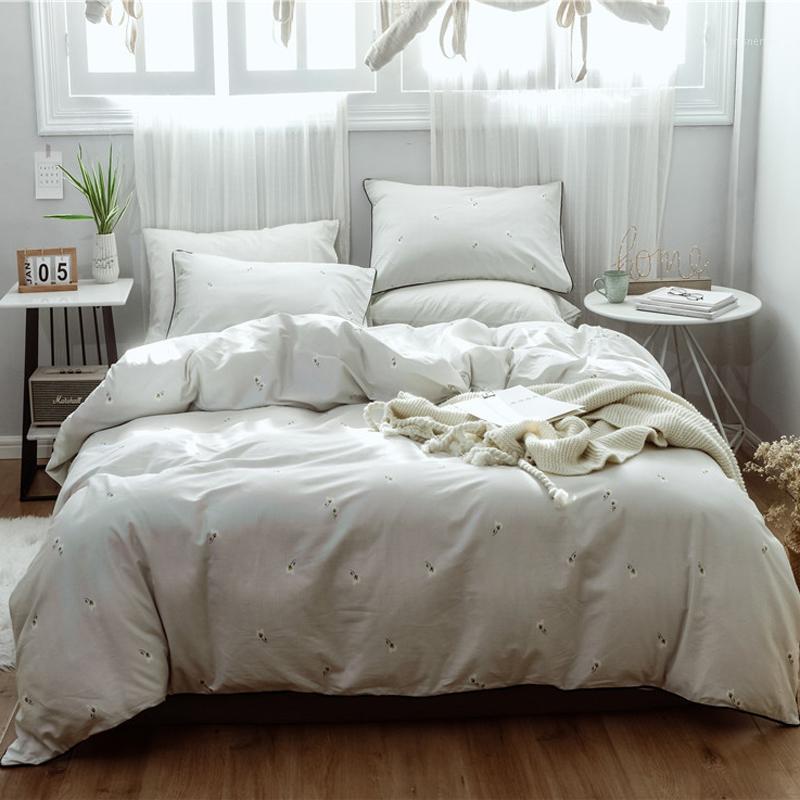 

Little Fresh Style Duvet Cover Pillowcases Flat Fitted Bed Sheet 4 Pcs Bed Linen Queen Solid With Little Flowers Leaves Soft1, Color 4