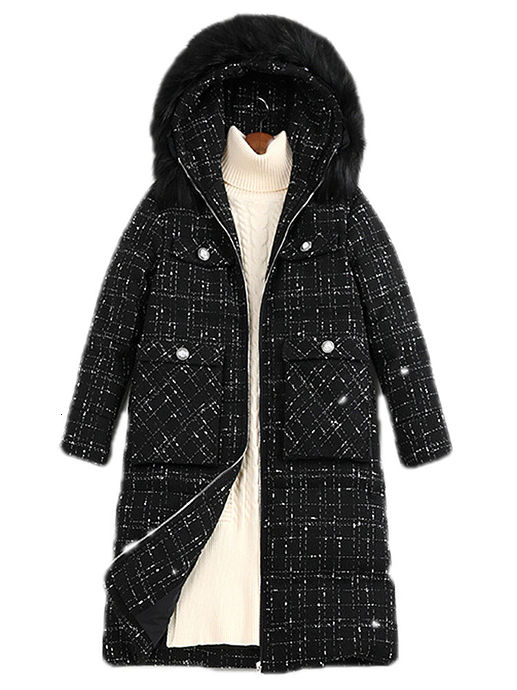 

2021 New Cotton coat foreign winter wool female style, size sister, super big fur collar, product explosion SKBT, Black