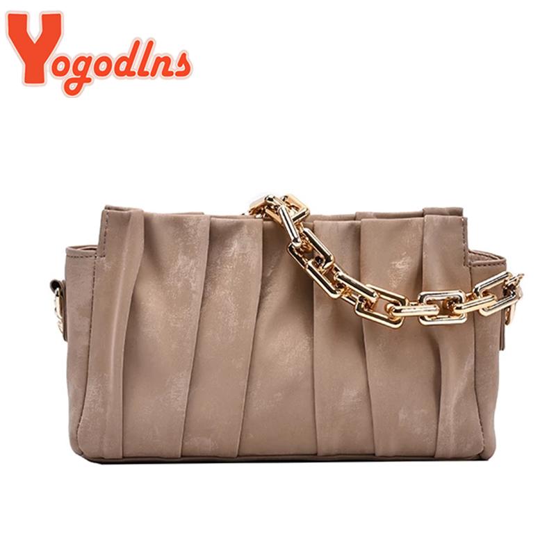 

Yogodlns Folds Design Small PU Leather Crossbody Bags For Women 2020 Trend Bag Chain Shoulder Handbags Female Travel Bag, Black