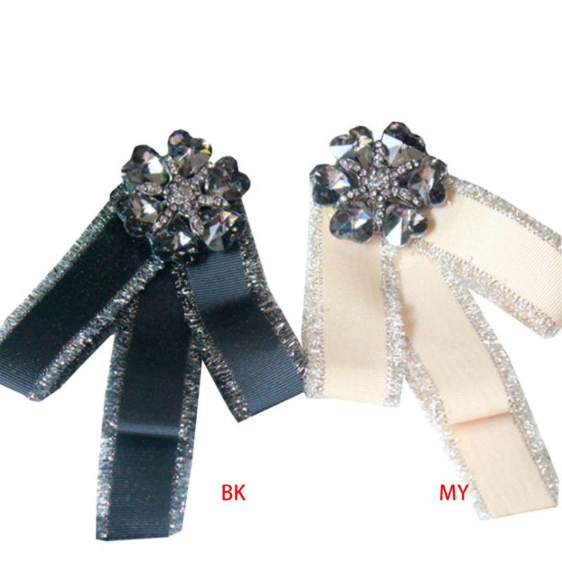

EDCRFV Women Shirt Ribbon Bow Tie Brooch Glitter Tinsel Sequins Faux Crystal Needle Pin Tie