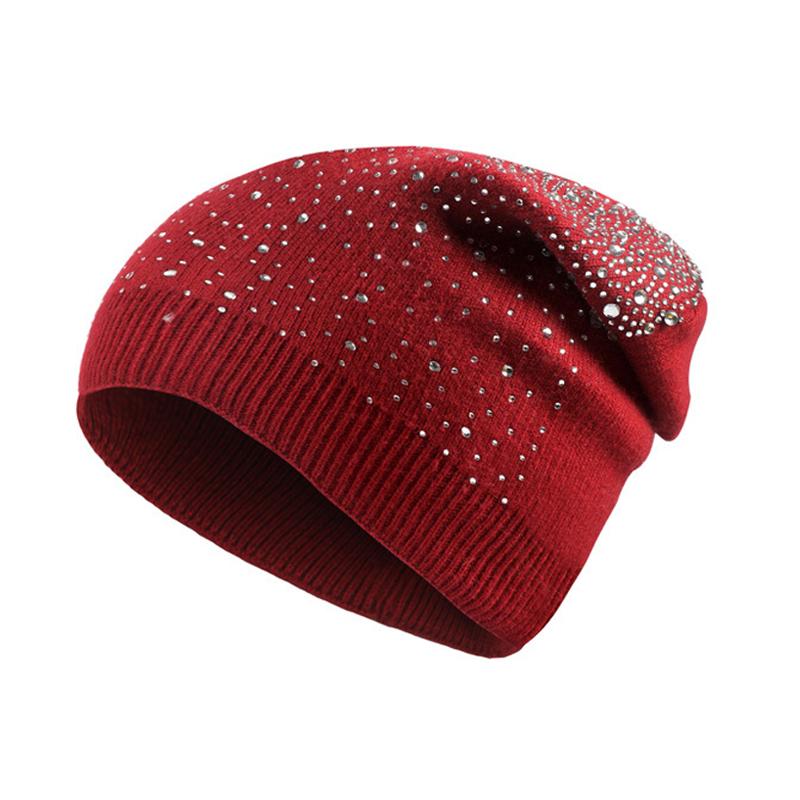 

Soft Knitted Bling Rhinestones Hats For Women 2020 Winter Caps Skullies Beanies Thick Warm Hedging Caps Gorro Bonnet Femme