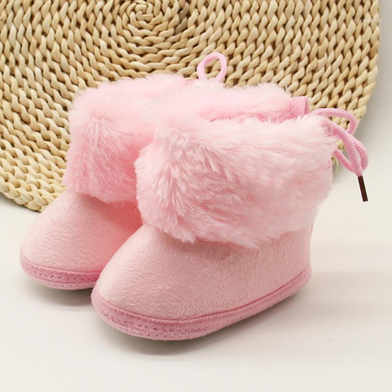 

Toddler Newborn Baby Girls Soild Pink Wool Boots Back Lace Up Snow Prewalker Warm Shoes Soft Soled Non-slip Crib First Walker1