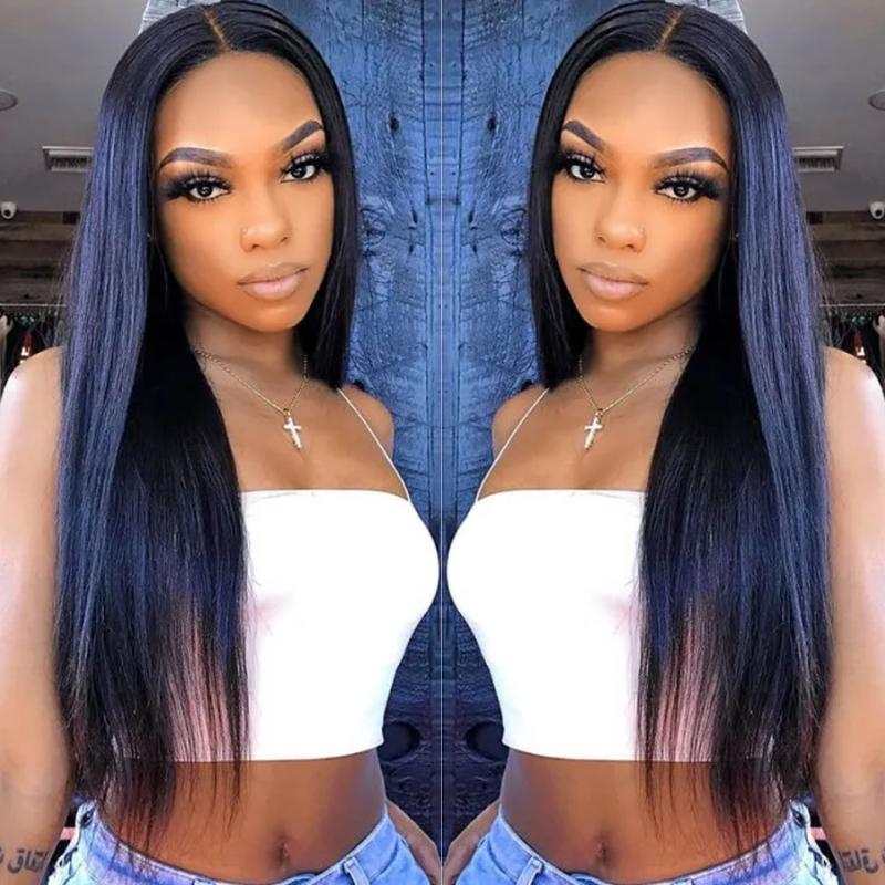 

28 inches Straight Lace Front Wig 180 Density Straight Human Hair Wigs Transparent Lace Frontal Wigs T PART Brazilian Hair, As pic