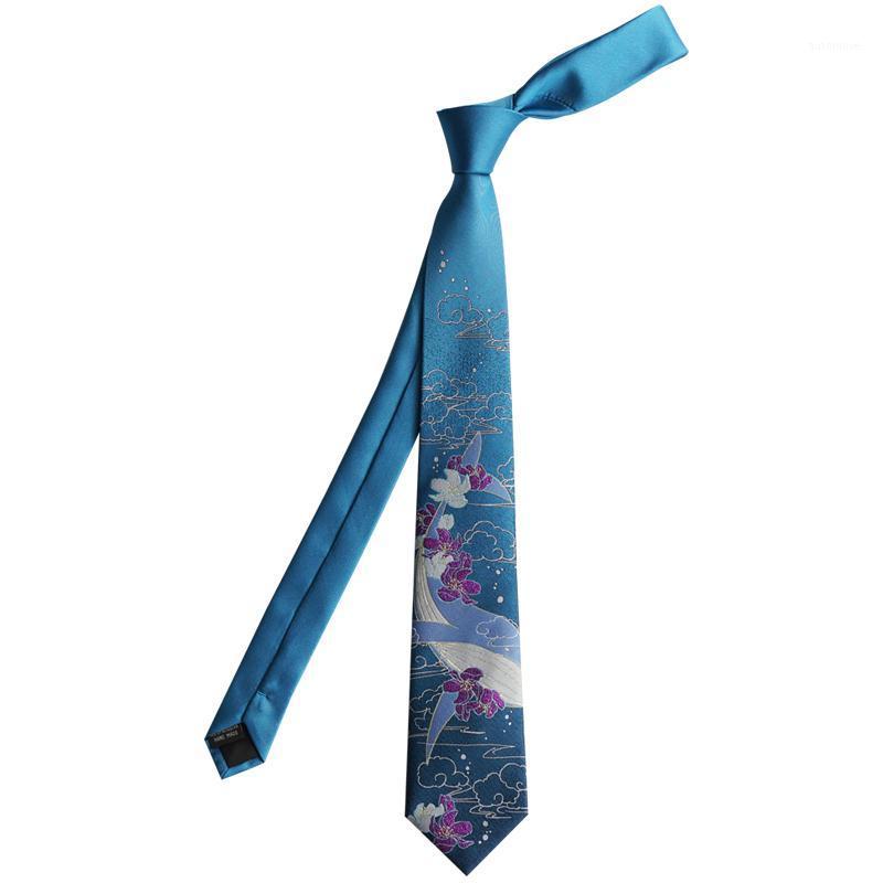 

Free Shipping New Male men's Original design printed tie students gift necktie sea blue gradient embroidery tie purple flower1