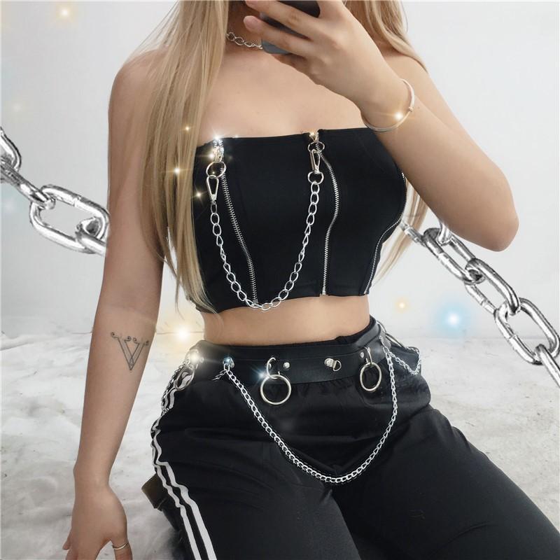 

Women' zipper chain sexy bra Crop top female Tank tops women' Crop top Tank tops, Black