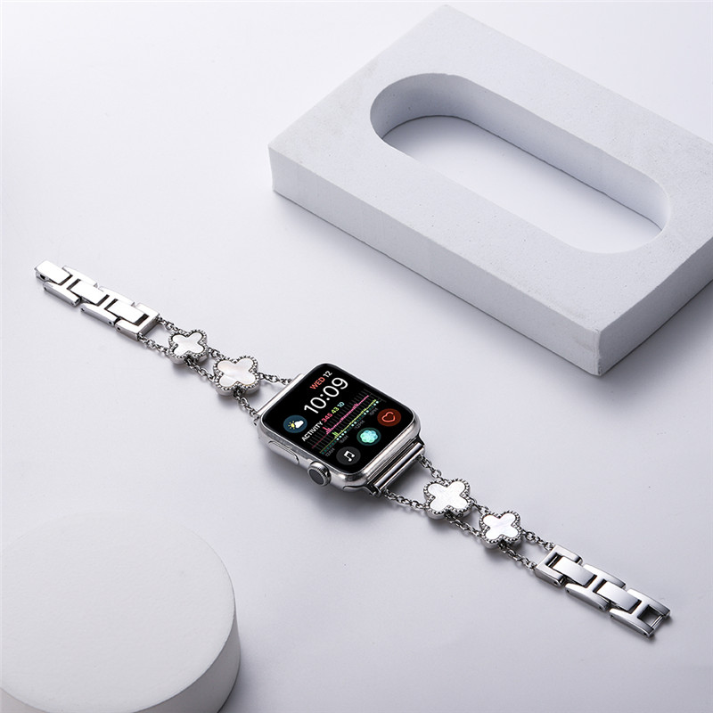 

Fashion Four Leaf Clover Diamond Watch Bracelet Removable Metal Strap for Apple iWatch 7 SE 6/5/4/3 38 40 MM /42 44 MM Wristband