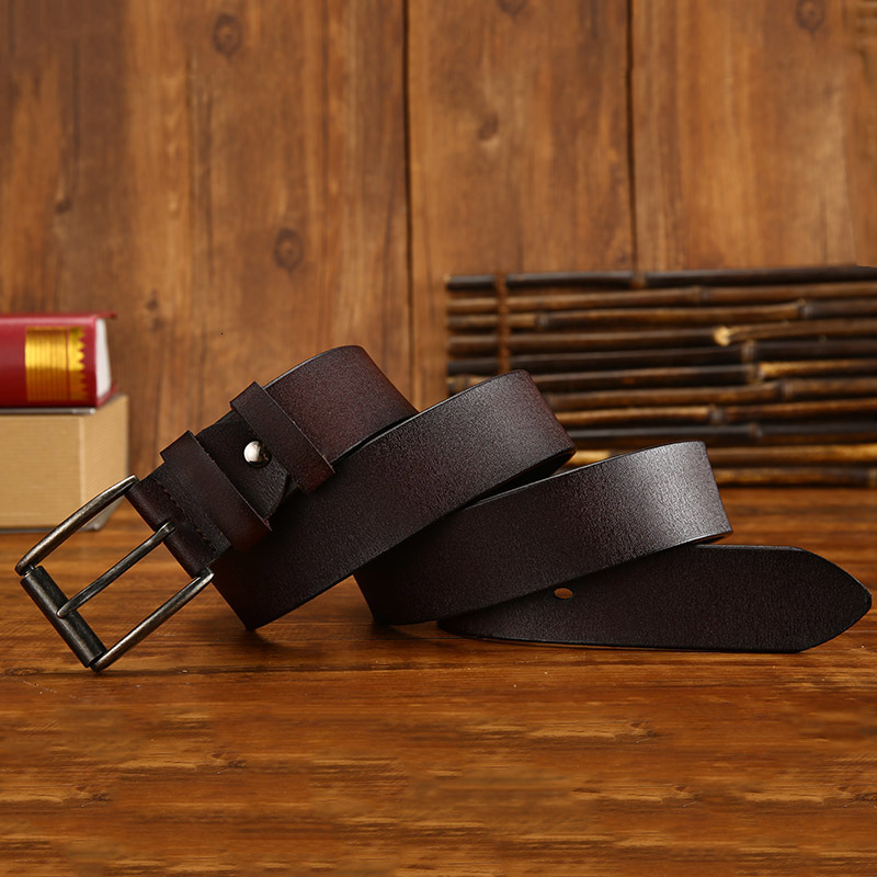 

2021 New Luxury Fashion Genuine Men Leather Belts for Jeans High Quality Classic Alloy Pin Buckle Business Belt 4135, Black