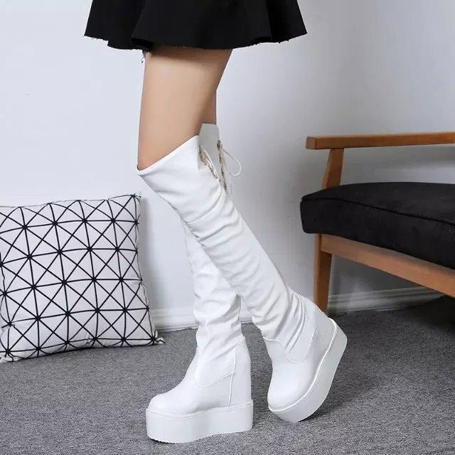 

Winter Boots Lady Women's Shoes Platform Round Toe Boots-women Booties Woman 2020 High Heels Rubber White Autumn