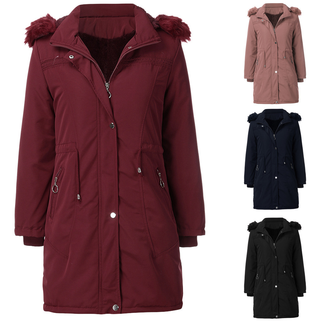 

2021 New Foreign Trade Women's Clothing in the Neck of Wool Can Be Unloaded Warm Winter Plus-on Cotton Coat 5FRP, Dark blue