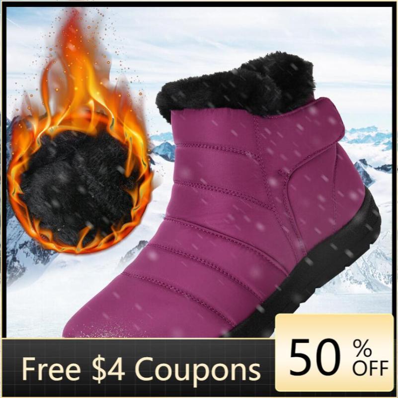 

New 2020 Warm Winter Boots Women Water Resistant Plush Lining Snow Ankle Boots Female Plush Botas Mujer Women Shoes1, Black