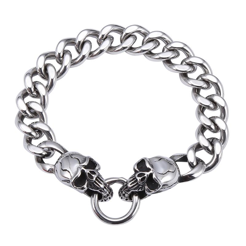 

Punk Skull Stainless Steel Bracelet 7.79 Inches Curb Chain Silver Color Bracelets for Men GS0006