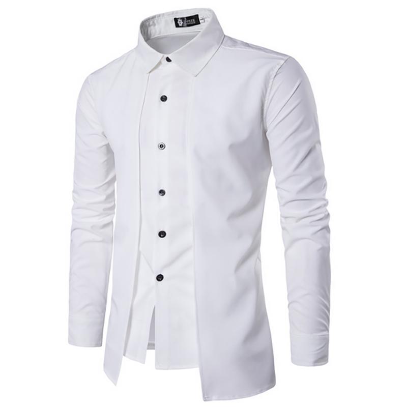

New Men's Fashion Casual Shirts Fake Two-piece Design Shirts, Black