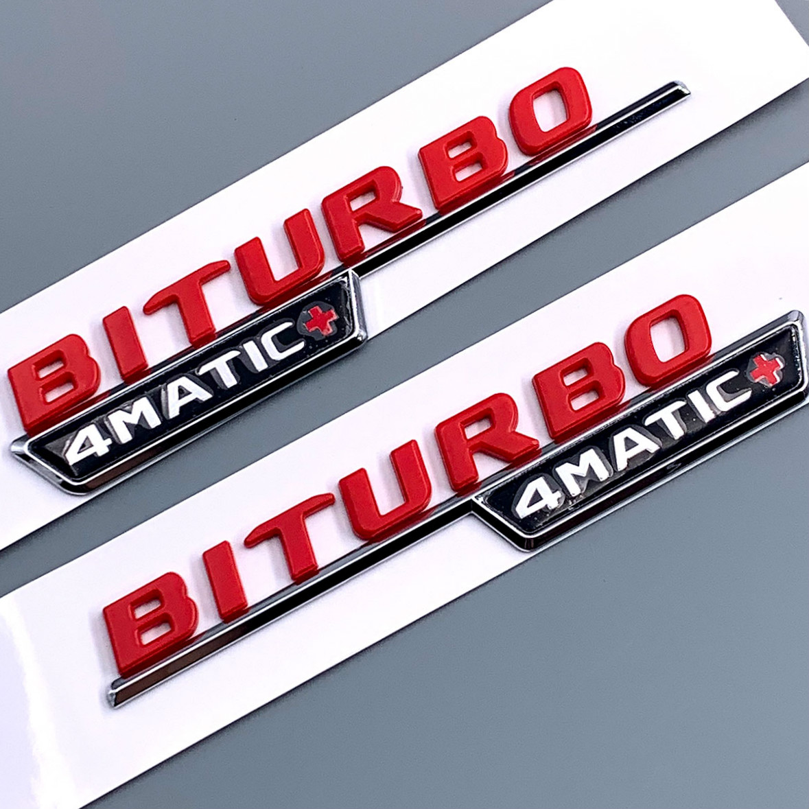 

Emblem Stickers for Mercedes Benz BITURBO 4MATIC+ Red Plus Car Styling Fender Badge Doulbe Turbo Sticker Chrome Black Red