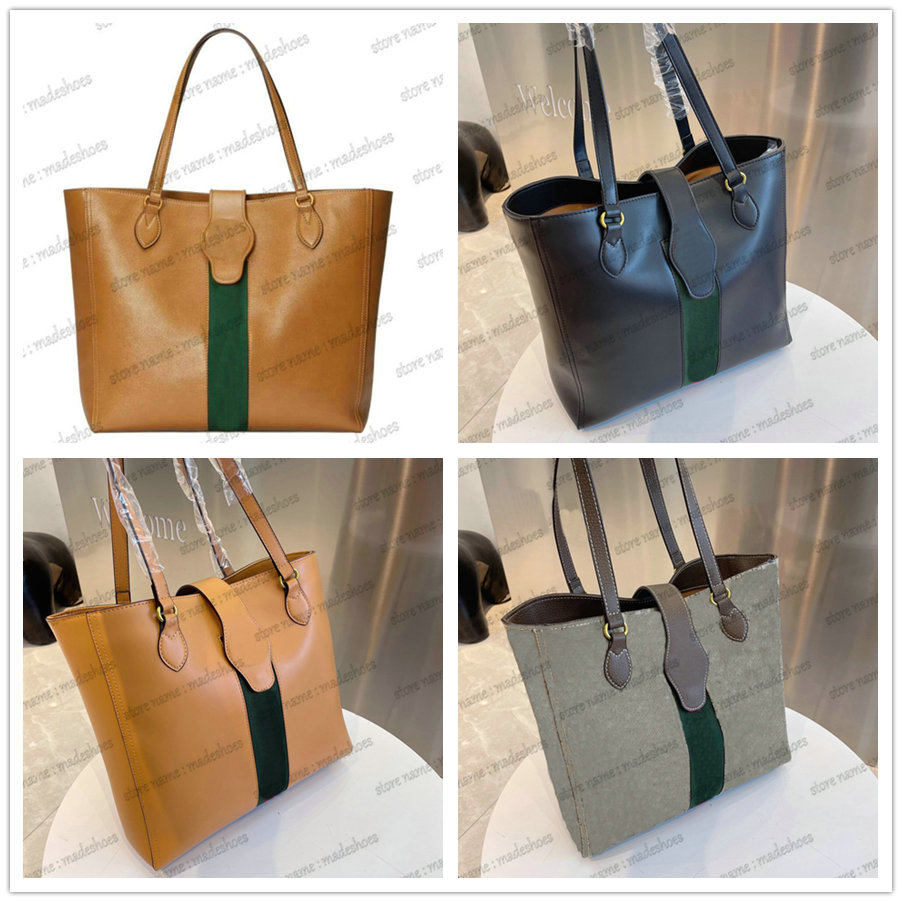 

Dahlia Beige Leather Web Stripe Medium Tote Two Handles Shopping Bag Womens Designers Luxurys Handbag Double Letter Green Red Striples Ophidia Bags