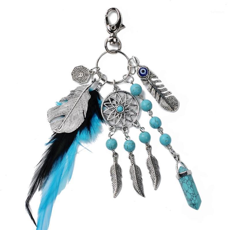 

Women Keychain Jewelry Natural Women Bag Charm Key Chain Fashion Silver Boho Gift Feather Leaf Car Key Ring1