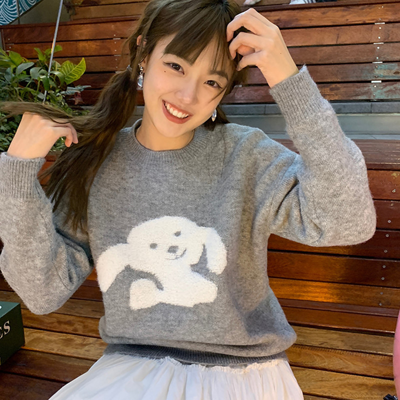 

2021 New Autumn winter knitted of Korean-style women cartoon dog hot sweaters and women's pullovers (f1473) 0WU4, Gray.
