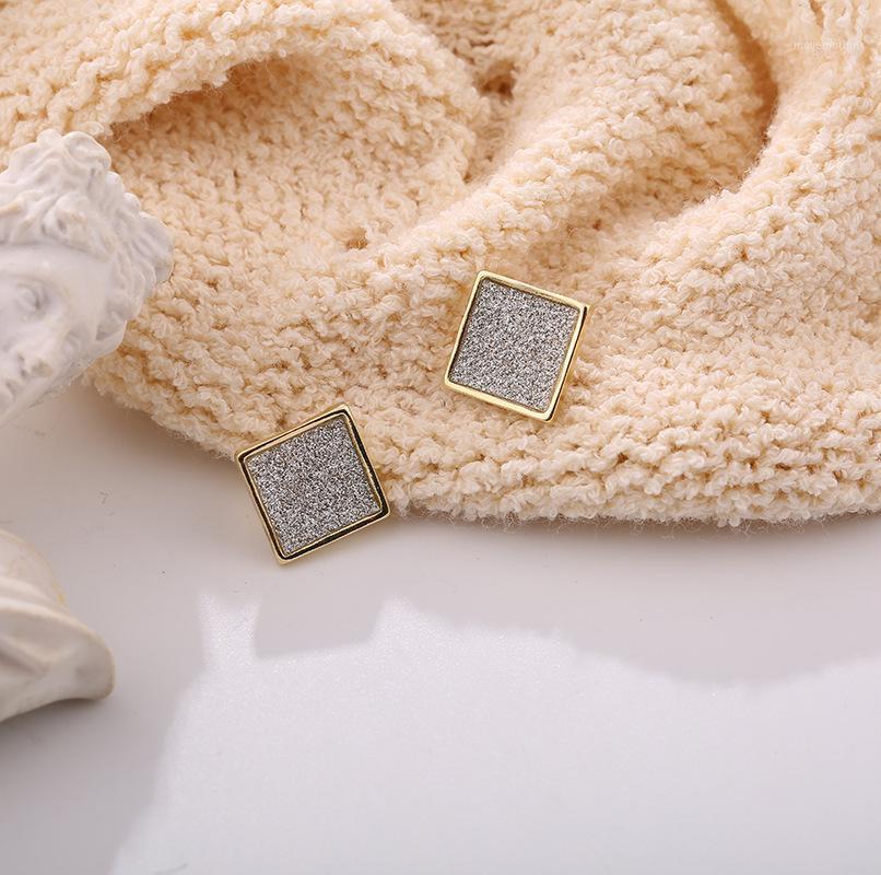 

2020 Simple Cute Gold Color Shiny Bling Square Stud Earrings For Women Luxury Rhinestone Geometry Stud Earring Jewelry1