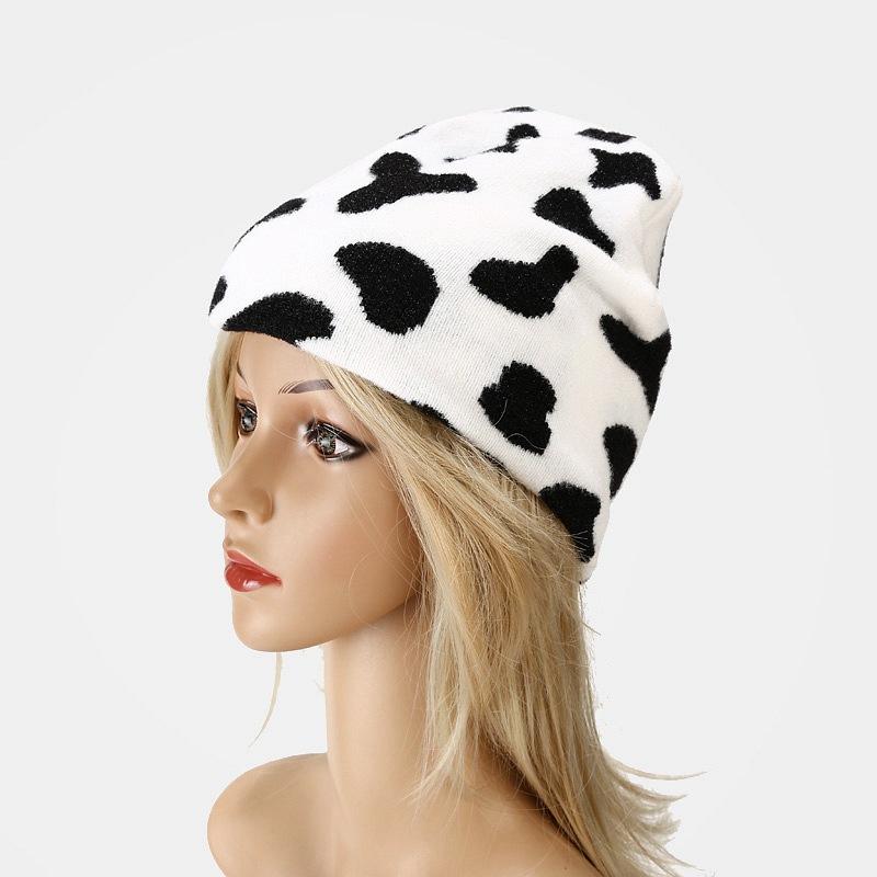

Autumn Winter Hat Women Zebra Striped Cow Pattern Knitted Brimless Hat Leopard Ladies Beanie Windproof Soft Wool Trendy, Leopard pattern