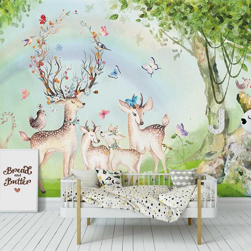 

Dropship Custom 3D Photo Wallpaper home improvement Forest Rainbow Elk Living Room Children Room Bedroom Decor floral wallpaper1, As pic