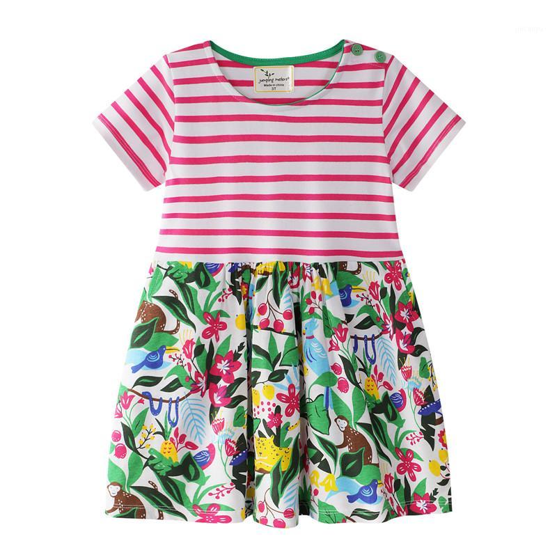 

Jumping meters Retail short sleeve dress stripe flowers baby girl dresses autumn spring girl dress child frocks hot sell dresses1, W6852 animals