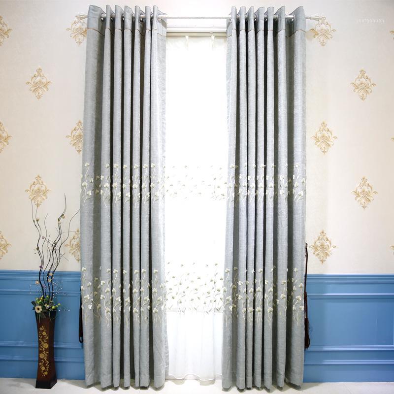 

European Style Light Luxury Simple Modern Relief Embroidery Full Shade Curtains for Living Dining Room Bedroom.1, Tulle