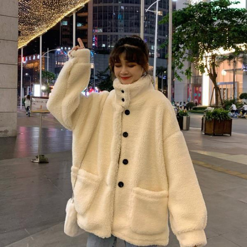 

2021 New new female wool coat fall and winter all-match lantern ladies'cotton jacket, Black