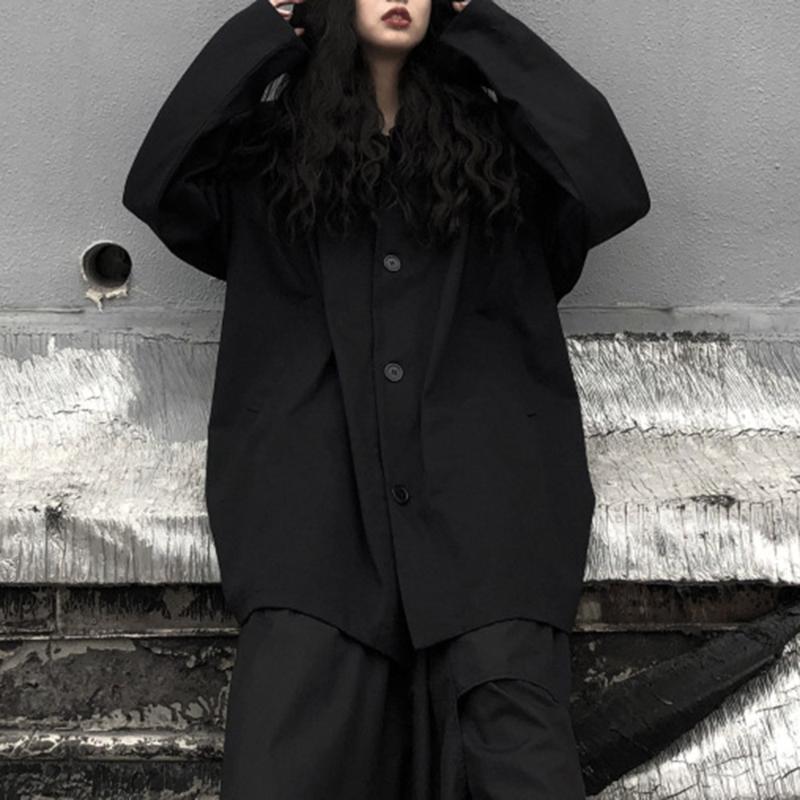 

Streetwear Women Gothic Trench Coat Harajuku Japanese Casual Coats Autumn Spring Hooded Mid-length Loose Long Sleeve Outwear, Tops