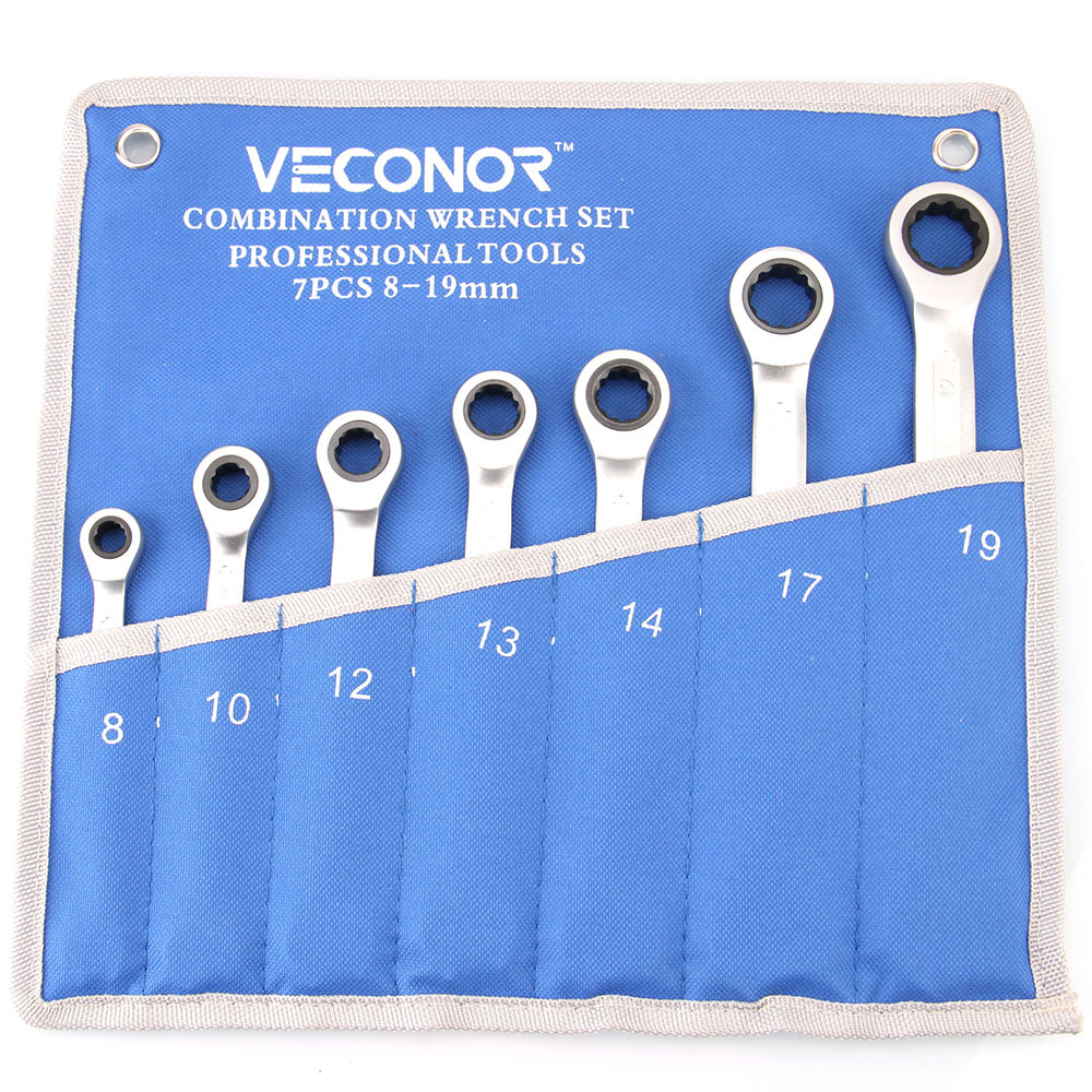 

7PCS Ratchet Wrench Set of Keys Tools Combination Ratcheting Spanner 72T Dull Polish Multitool Pouch Packed