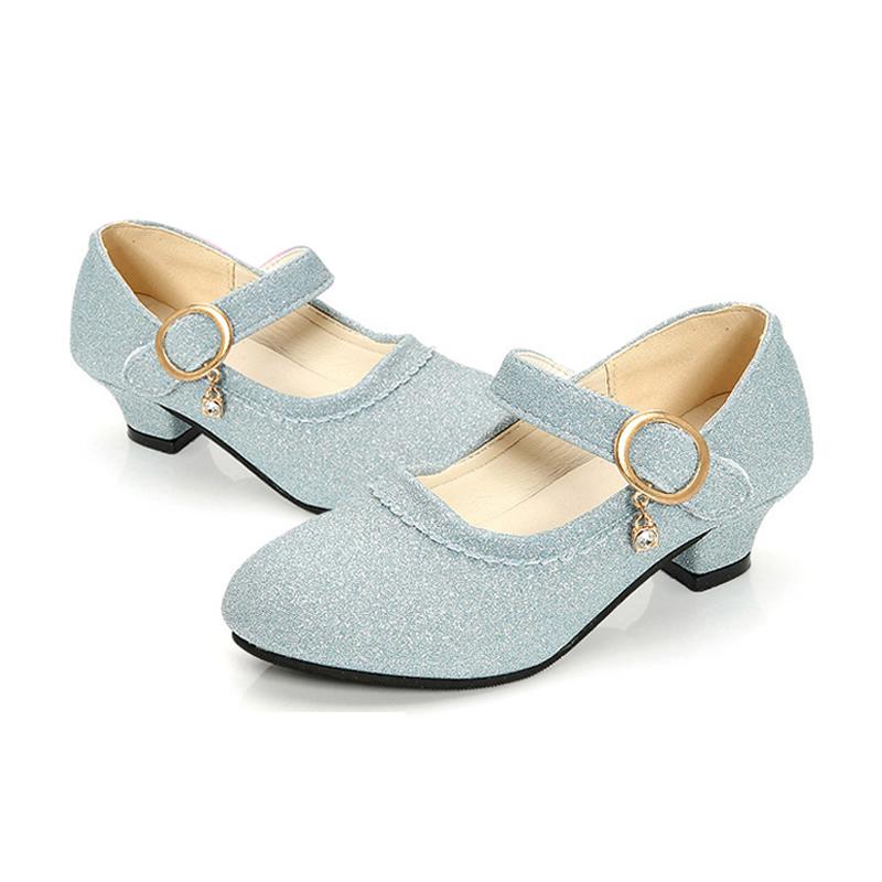 

2021 new children's princess shoes for girls dance party school kids' shoes shiny rhinestone sandals and high-heeled girlsandals, Blue