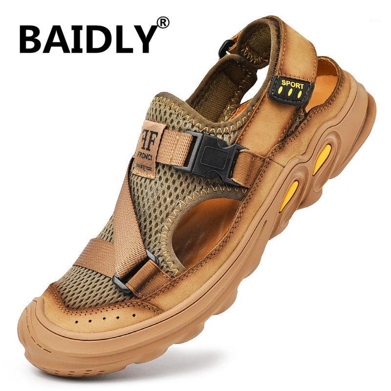 

Genuine Leather Men's Sandals Leather Handmade Beach Sandals Leisure Man Summer Breathable Outdoor Footwear Sneakers1, Black